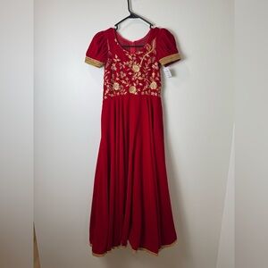 Red & Gold Embroidered Velvet Indian Dress Size 30 – Wedding/Party